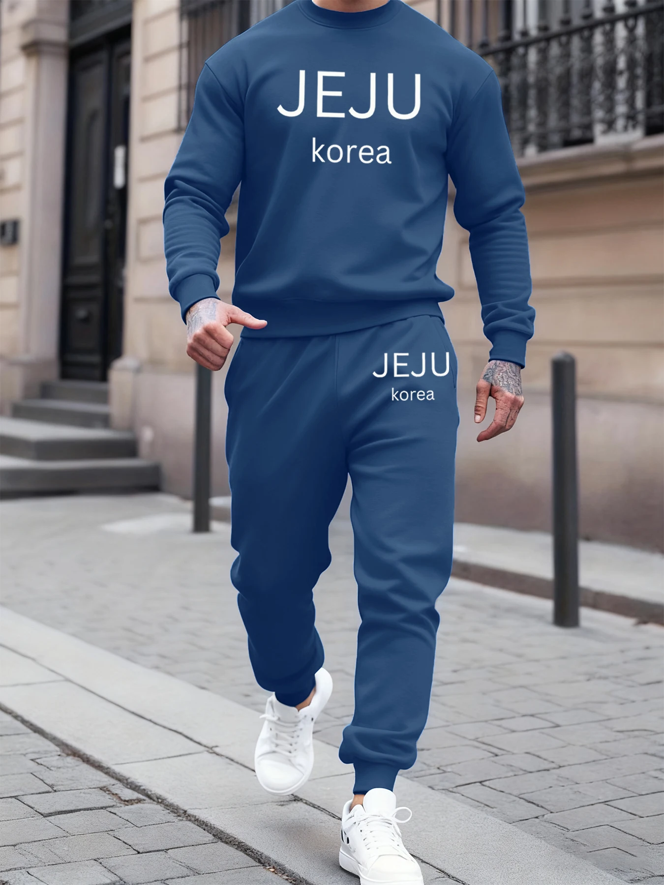 Фото Jeju Корея с буквенным принтом, осенне-зимняя мужская толстовка, комплекты спортивных штанов, удобные удобные брюки, повседневная повседневная толстовка с капюшоном, флисовая одежда №2