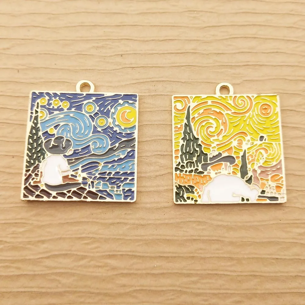 

10pcs 25x28mm Enamel Abstract Painting Charm for Jewelry Making Earring Pendant Necklace Bracelet Accessories Diy Craft Supplies