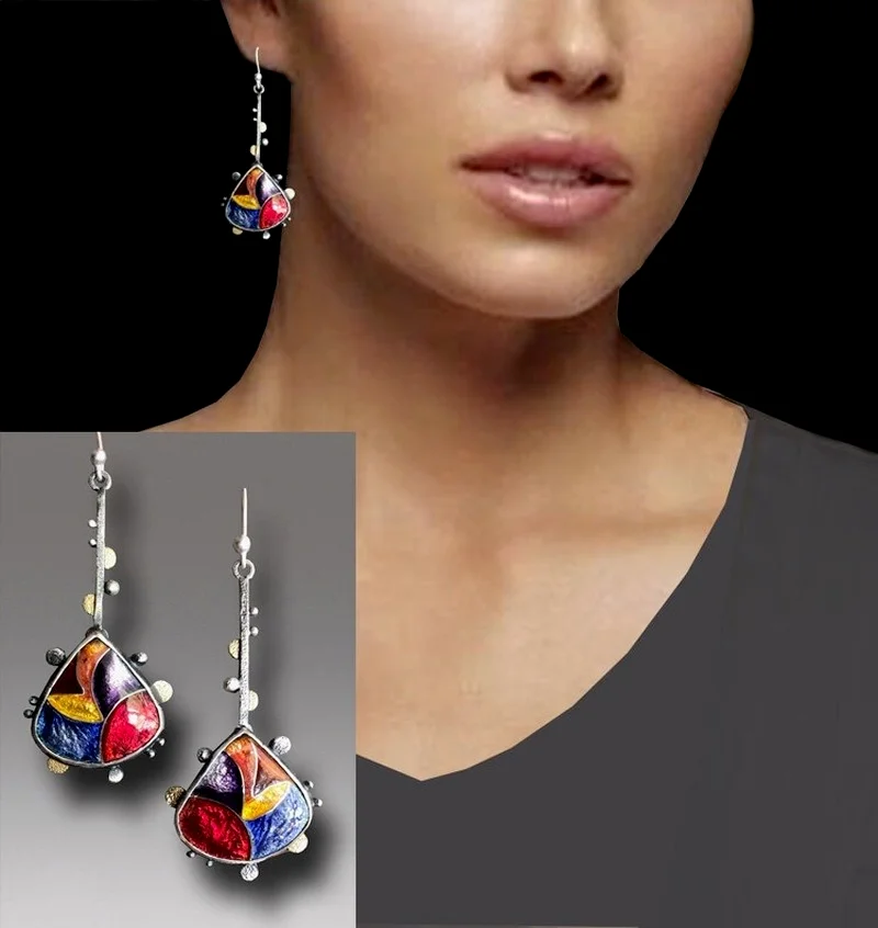 

Stylish Enamel Earrings Bohemian Water Drop-shaped Shiny Colorful Sexy Earrings