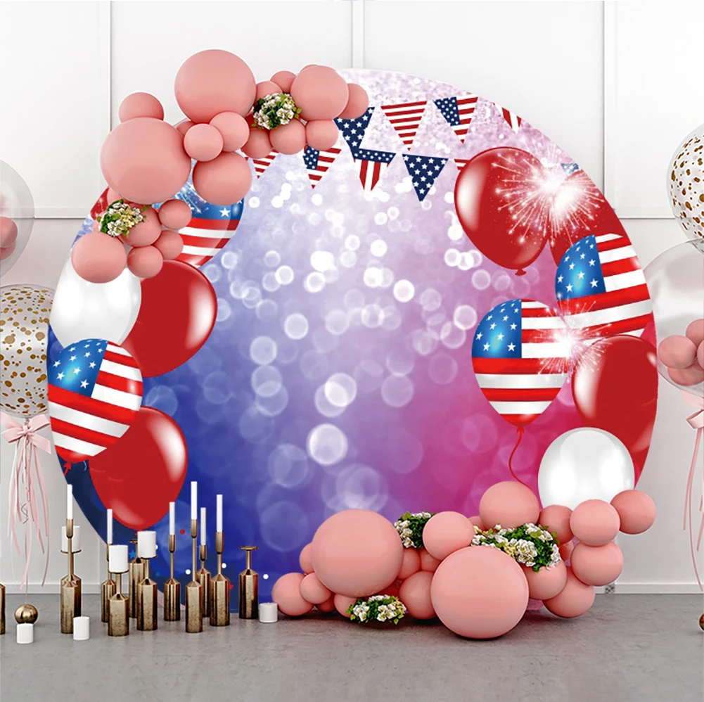 

4th of July Decorations Independence Day Photo Backdrop Banner Sign Patriotic Party American Flag Stars Stripes Round Background