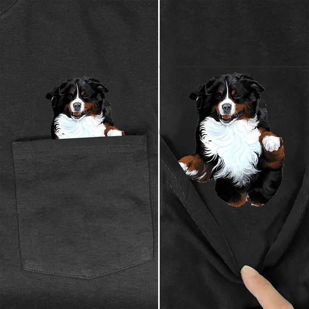 

CLOOCL 100% Cotton T-shirts Fashion Brand Funny Bernese Mountain Dog Pocket Tees Hip Hop Tops Graphic Tee Woman Tshirts