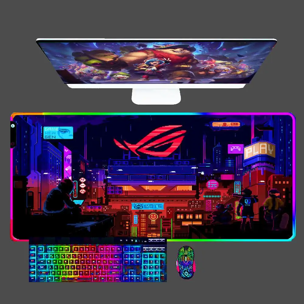 

Большой игровой коврик для мыши ASUS ROG, светодиодные компьютерные аксессуары, игровой ноутбук, коврик с клавиатурой RGB, резиновый Нескользящий Резиновый Настольный коврик, коврик