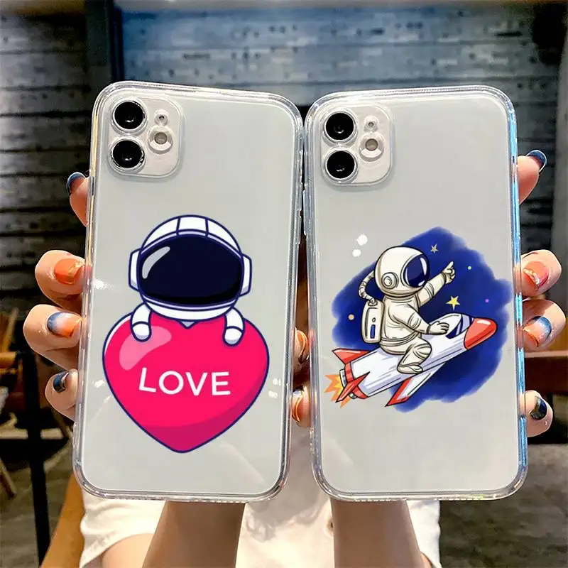 

Cute Cartoon Astronaut Planet Phone Case For iphone 13 12 11 8 7 plus mini x xs xr pro max Transparent soft