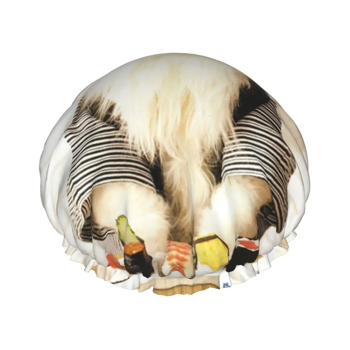 

Sushi Cat Waterproof Shower Cap with Elasticized Hem Reversible Design for Shower Sleeping Bonnet Cap for All Hair Lengths