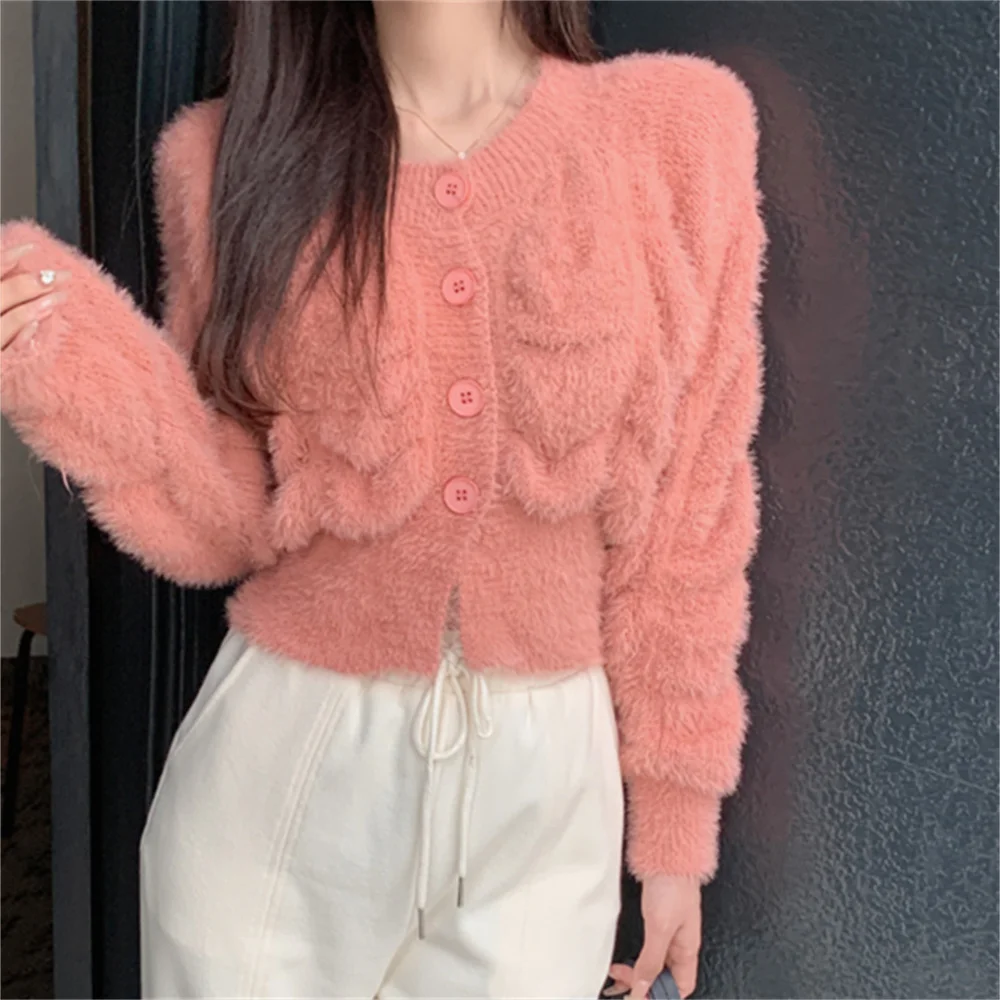 

Свитера HziriP с завышенной талией, Женские однотонные шикарные Новые Вязаные офисные женские кардиганы, милые модные зимние теплые женские к...