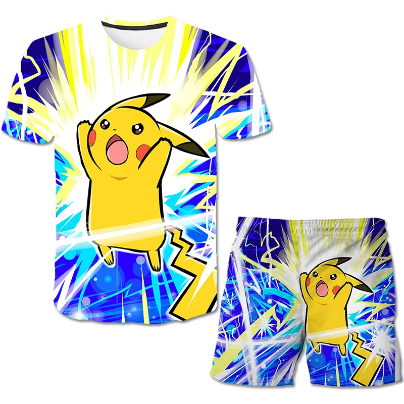 

New Children Pokemon Clothes T shirts Set Boys Girl Cartoon Summer Pokémon Tees Suit Kids Fashion Clothing Tees Shorts Kids Sets
