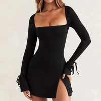 Long Sleeve Ruched Bodycon Dress Women Turtleneck Bandage Mini Dresses Autumn Black Skinny Stretchy Party Vestidos 4