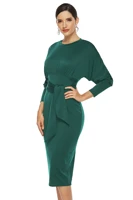 cydnee knitted long sleeved hip wrapped maxi dresses for women round neck autumn and winter solid color bandage waist dress