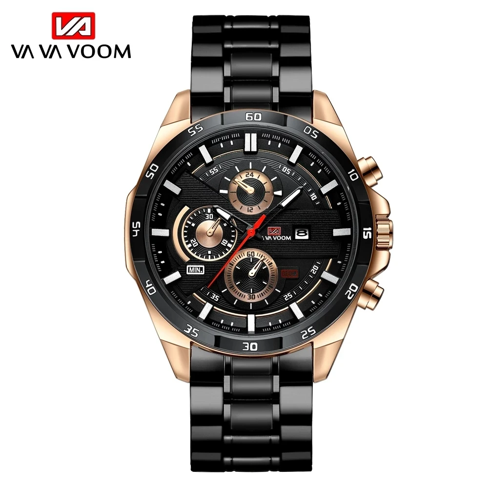 

2023 New Fashion Design Men's Watches Top Branded Casual Sports Black Surface Stainless Steel Waterproof Quartz Calendar Watches