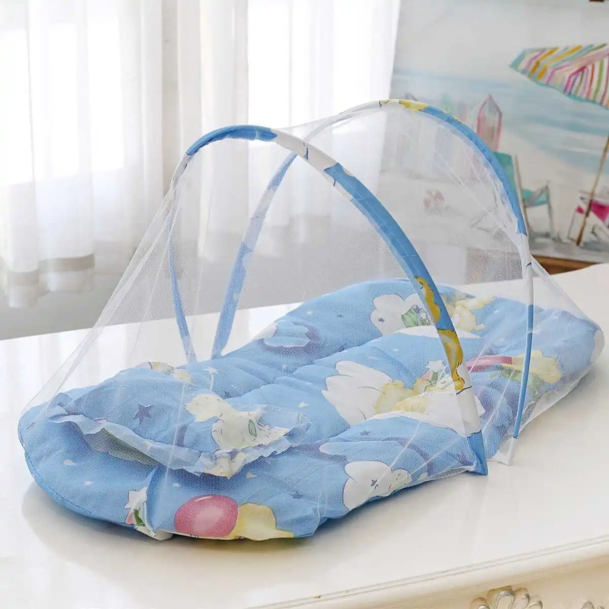 

New Portable Foldable Baby Kids Infant Bed Dot Zipper Mosquito Net Tent Crib Sleeping Cushion Foldable Baby Bedding Set