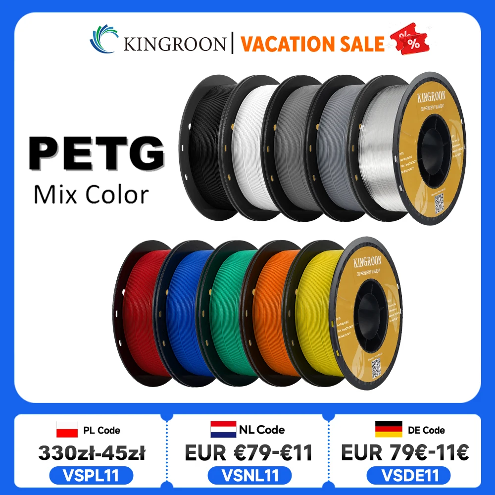 KINGROON PETG 3D Printer Filament 1.75mm 5KG 10KG Mix Color 3D Printing Material 1kg/roll petg Plastic For FDM 3dprinter