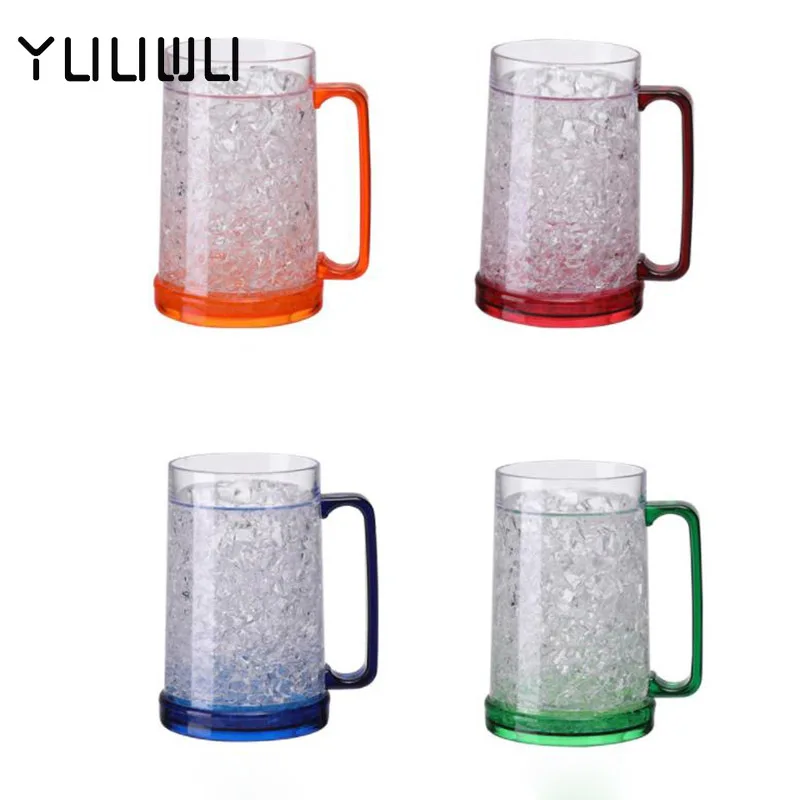 

Freezer Ice Beer Mug Double Wall Gel Frosty Beer Cup Drinking Glasses Clear Cooling Wine Cup Plastic Double Layer Gel Cup Gourde