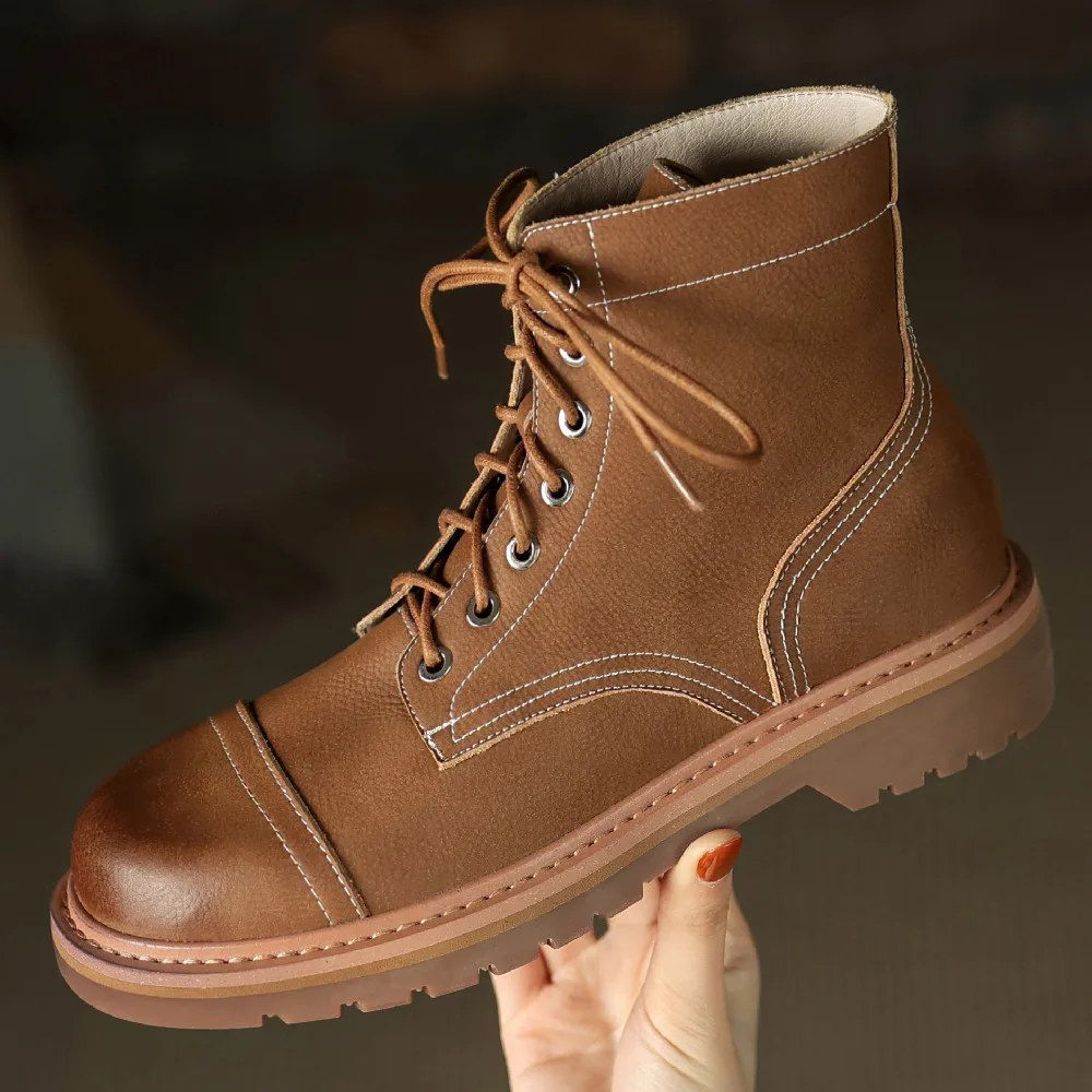 

Женские ботильоны на плоской подошве, с круглым носком, на шнуровке