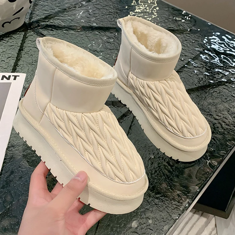 

Flats Warm Shoes Women Fur Ankle Boots 2023 New Winter Fashion Short Plush Platform Chelsea Snow Boots Casual Shoes Femme Botas