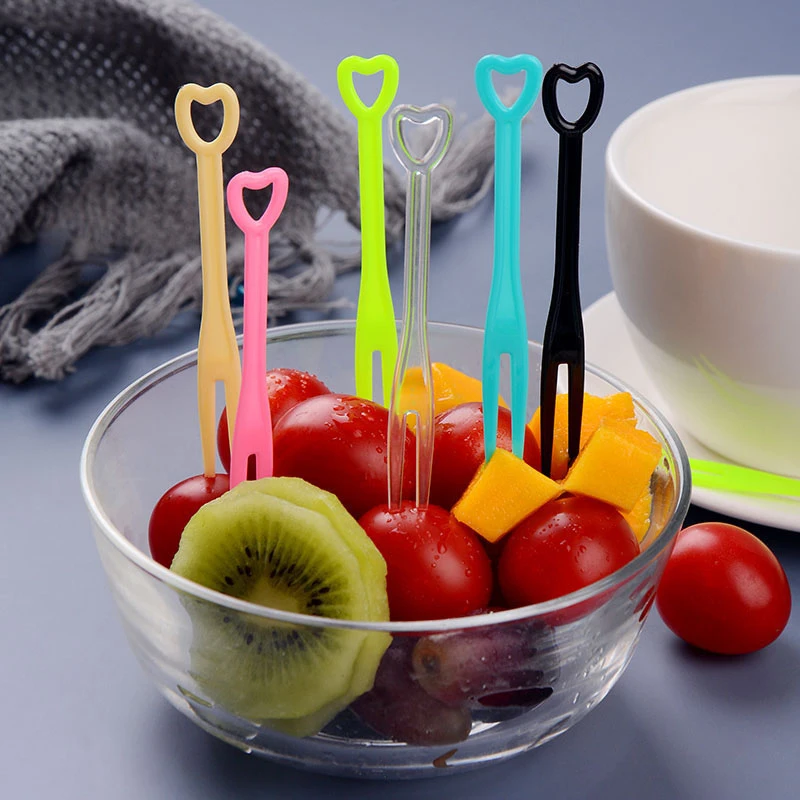 

200pcs/pack Disposable Plastic Fruit Fork Mini Children Snack Cake Dessert Food Fruit Pick Toothpick Lunches Home Party Decor