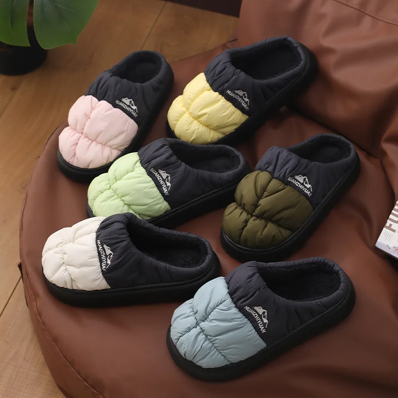Зимние теплые пуховые хлопковые тапочки домашние для пар домашняя обувь с