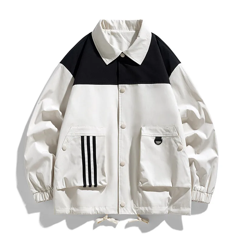 Мужская куртка M-8XL размера плюс с капюшоном свободная одного цвета уличная