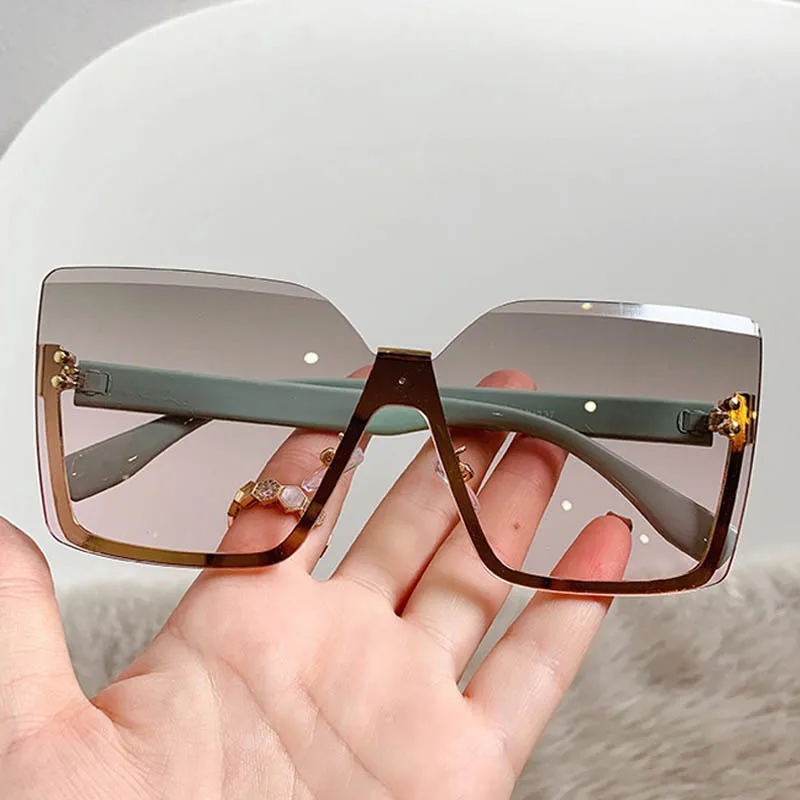 

2023 ARE Women's Square Rimless Sunglasses Lady Metal Oversized Shades for Women Driving Glasses Sonnenbrille zonnebril