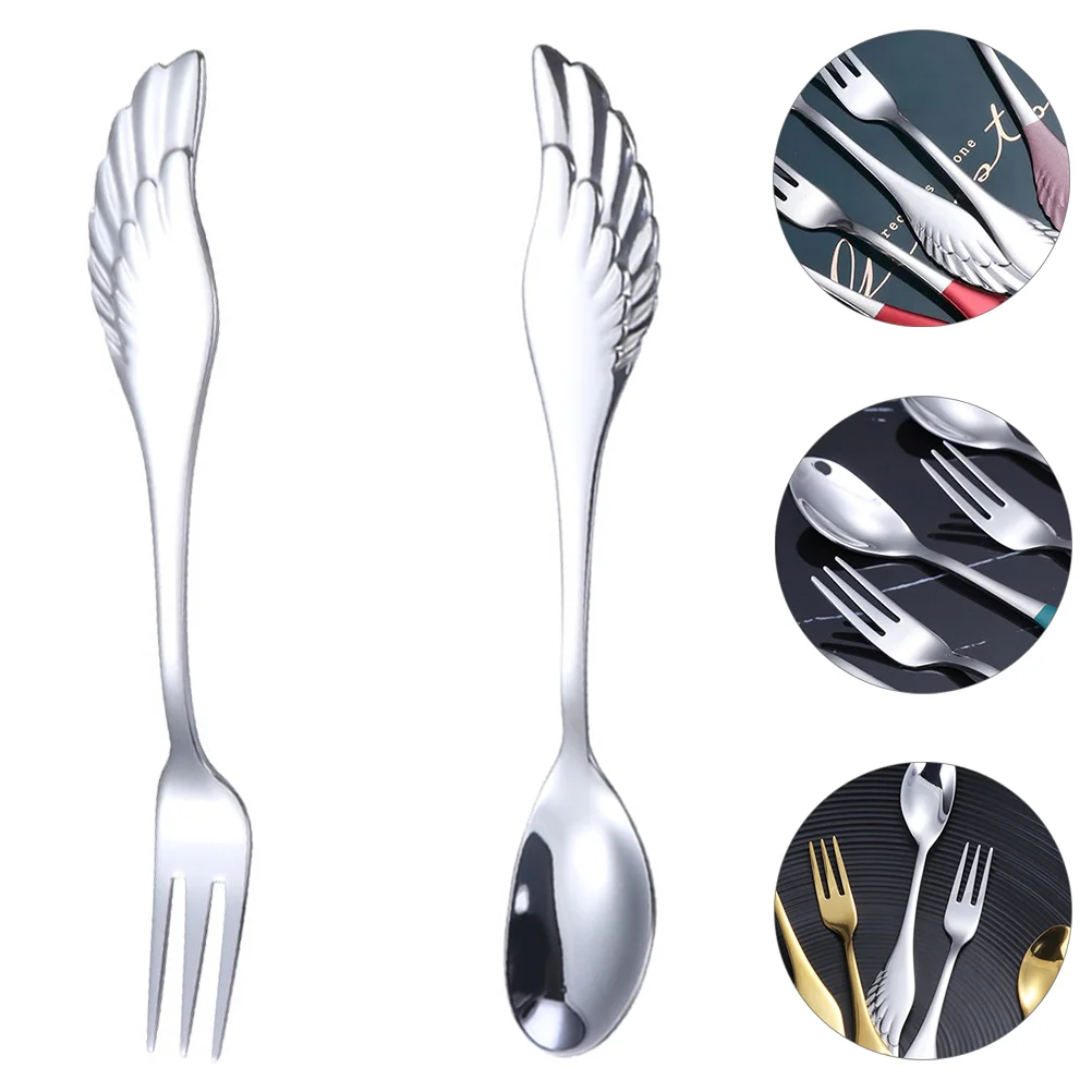 

Spoon Set Fork Stainless Steel Spoons Metal Flatware Dessert Cutlery Forks Coffee Utensils Ice Tea Eating Silverware Tableware