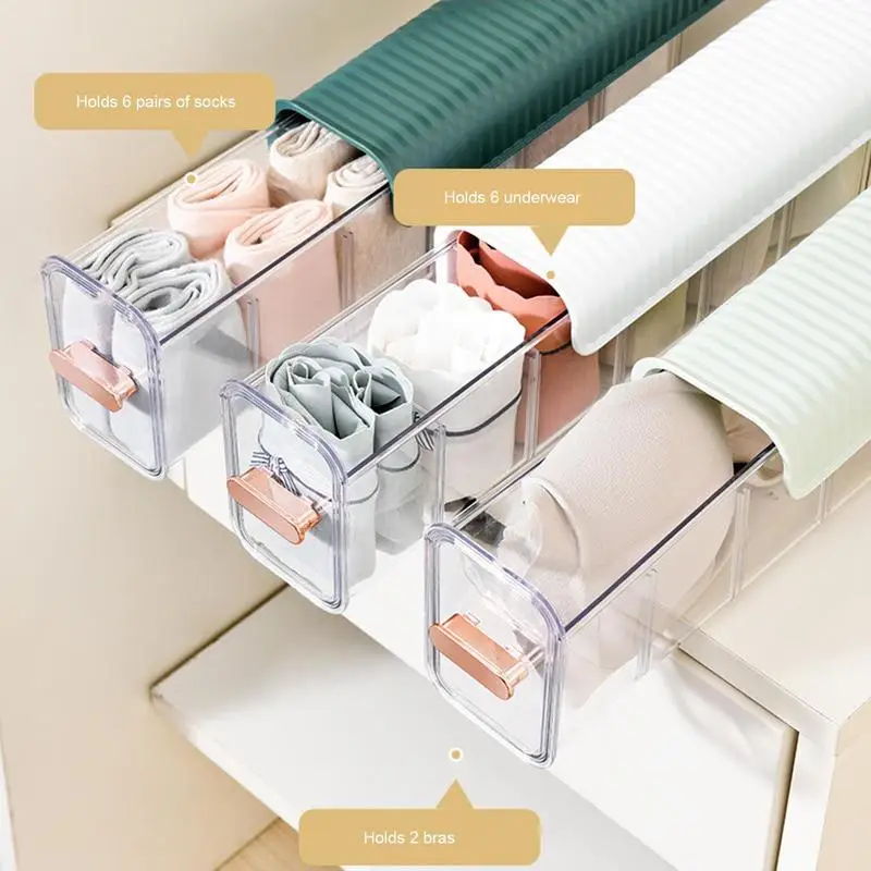 

Punch-free Multifunctional Storage Box 6-grid Wall-mounted Transparent Underwear Storage Box Storage Boxes For Clothes Socks