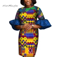 african dresses for women fashion african wax print dress glittering flare sleeve ankara dress summer africa clothing wy7005