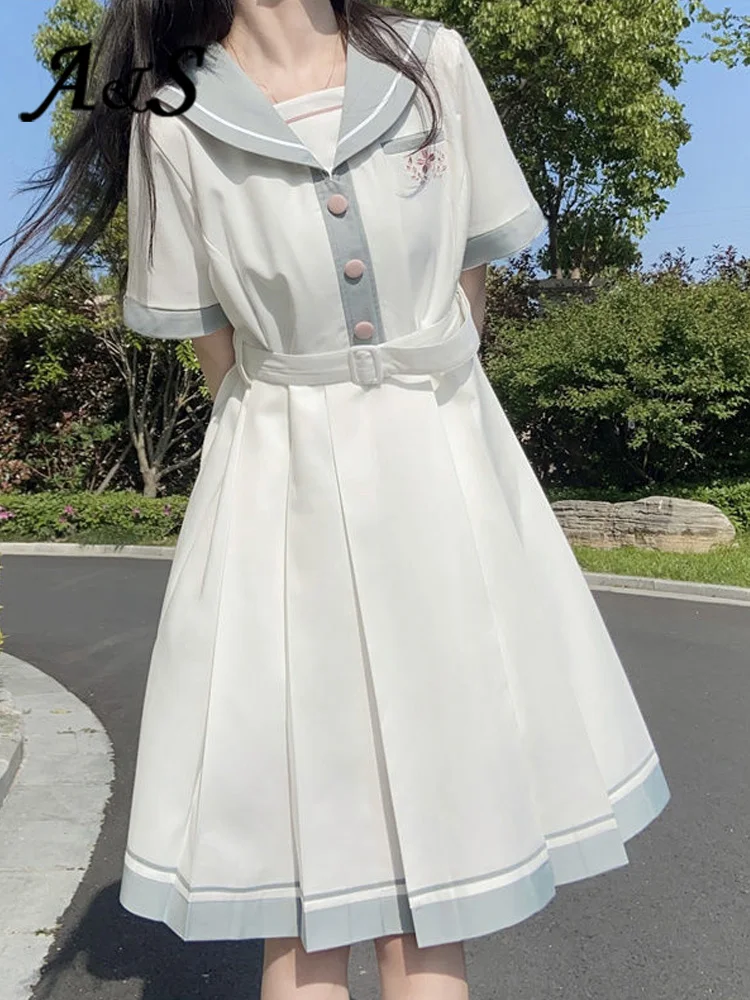 

Anbenser Harajuku Sailor Collar Japanese Lolita Dress Women Sweet Bow-knot Girl Retro Kawaii Preppy Style Short Sleeve Dresses
