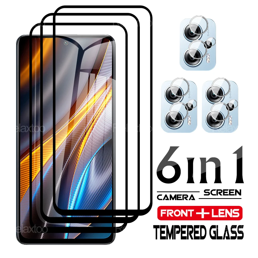 

Защитное стекло 6 в 1 для Xiaomi Poco x4 x3 Nfc Pro 5G Gt F3, защита экрана, объектив камеры, закаленное стекло для Xiaomi Poco F4 GT