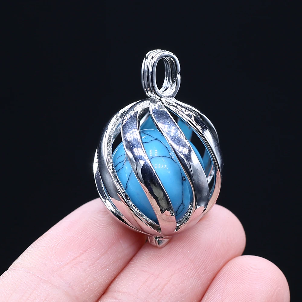 

Natural Stone Pendants Cage Shape 21x33mm Blue Turquoise Amethyst Opal Agate for DIY Jewelry Making Bracelet Necklace Gift