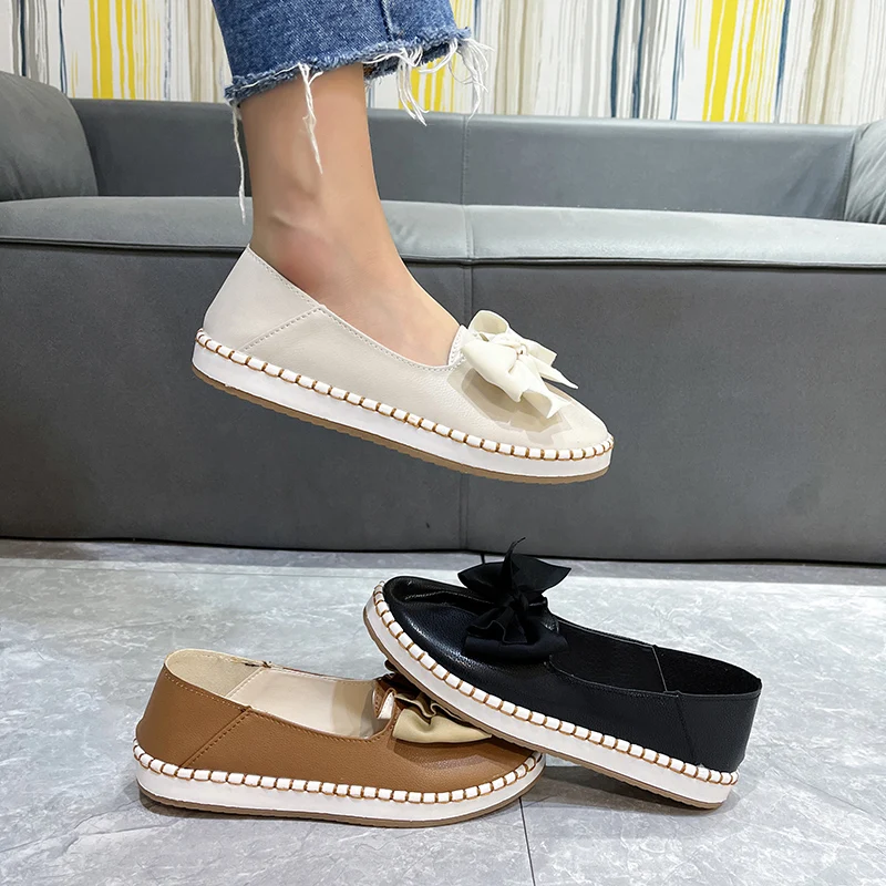 

Platform Loafers Women 2022 Designer Butterfly Knot Slip on Flats Pumps Female Casual Shoes Plus Size 35-43 Zapatos De Mujer
