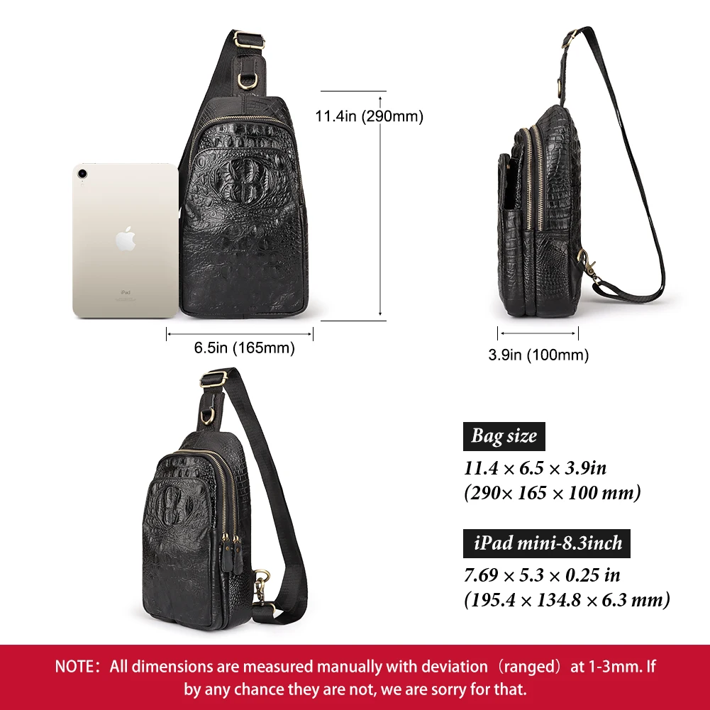 Cowhide Luxury Men's Chest Packs Crocodile Grain Design Crossbody Bag Male Fashion Shoulder Bags High Quality Travel Bag for Men