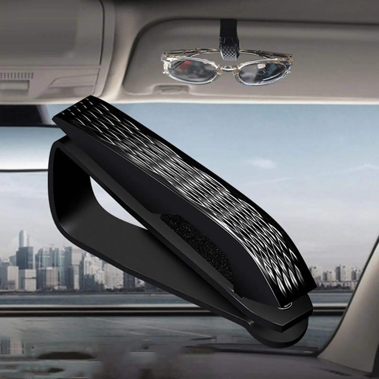 

Universal Sun Visor Glasses Holder Ticket Card Eyeglasses Sunglasses Car Auto Portable Storage Clip Hanger Interior Parts Black