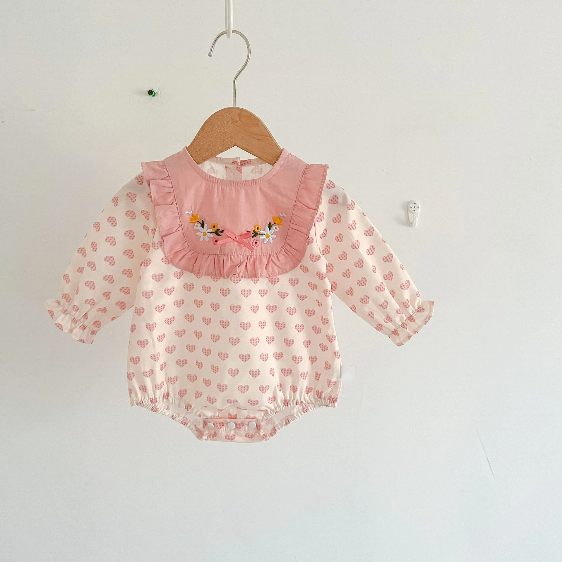 Newborn Infant Baby Girls Flower Embroidery Romper Long Sleeve Ruffle Print Jumpsuit Toddler Girl Autumn Clothing