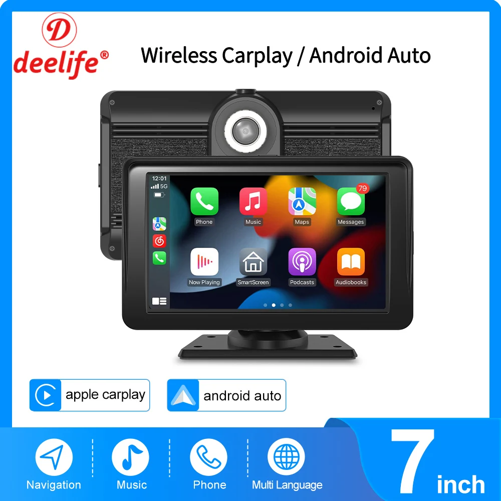 

Deelife 7 inch Wireless Car Play Screen Carplay-Compatible with apple Android Auto