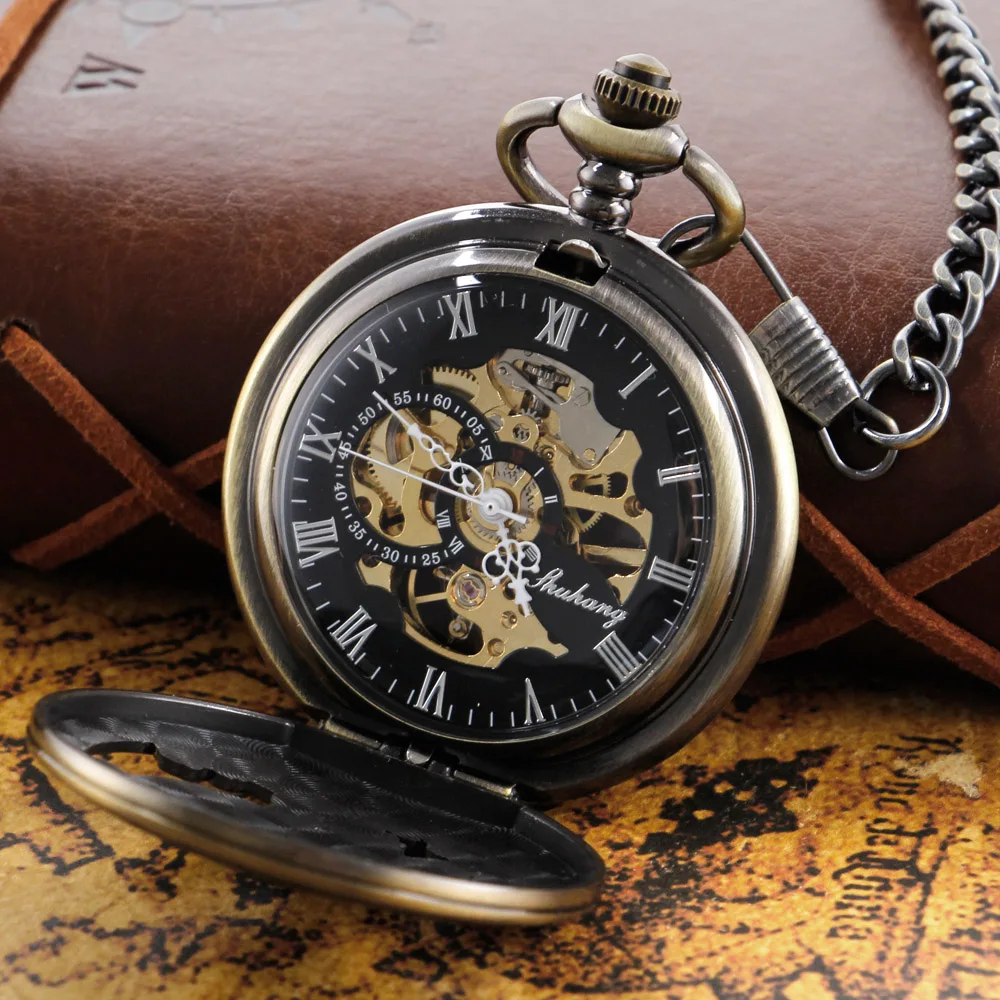 Vintage Flying Eagle Mechanical Pocket Watch with Fob Chain Roman Digital Dial Fashion Pocket Watch Men's and Women's Gift