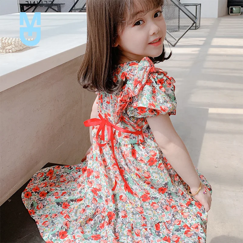 

New Summer Girl Dress 2022Fancy Princess Dresses For Girls Korean Wedding Frilled Button Lace Children'S Clothing Baby Kids Clot