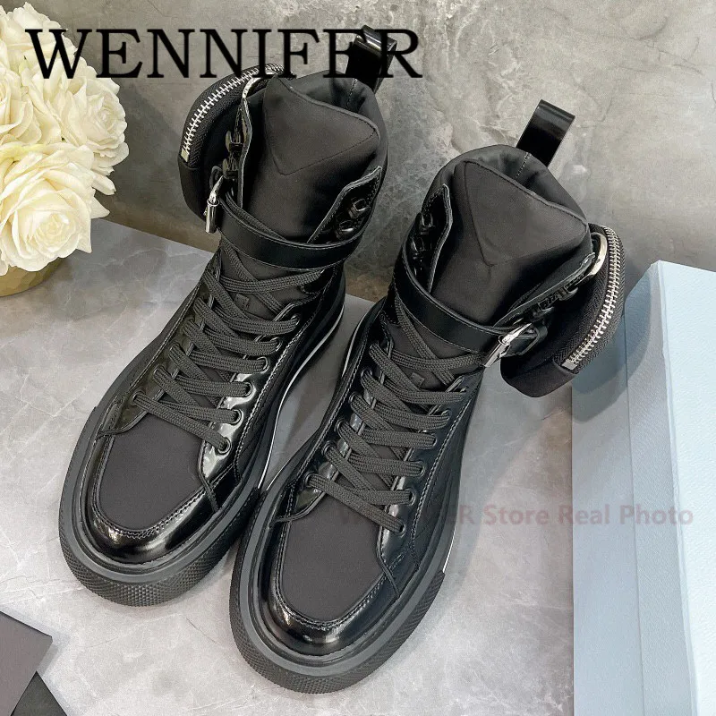 

2021 Summer Nylon Knight Boots Round Toe Detachable Bags Calf Female Boots Outdoor Flats Women Shoes Chelsea Booties Botas Mujer