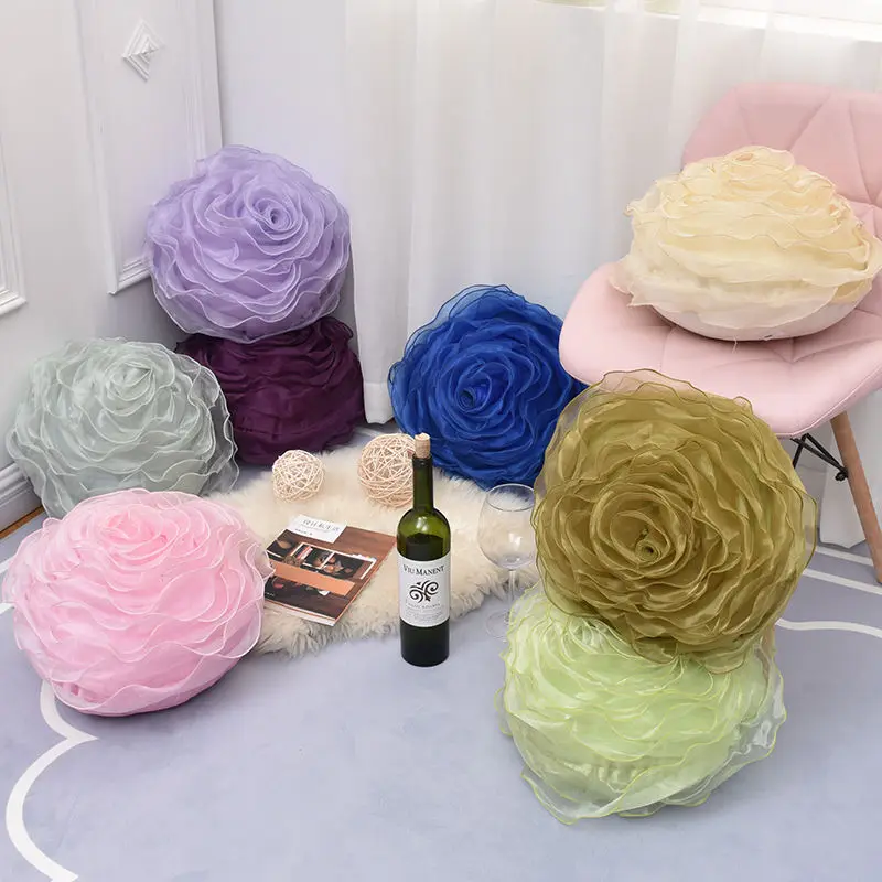 

Rose Flowers Mesh Yarn Pillow 40*40CM Solid Color Romantic Ins European Style Home Decor Bedroom High Quality Sofa Cushions 2022