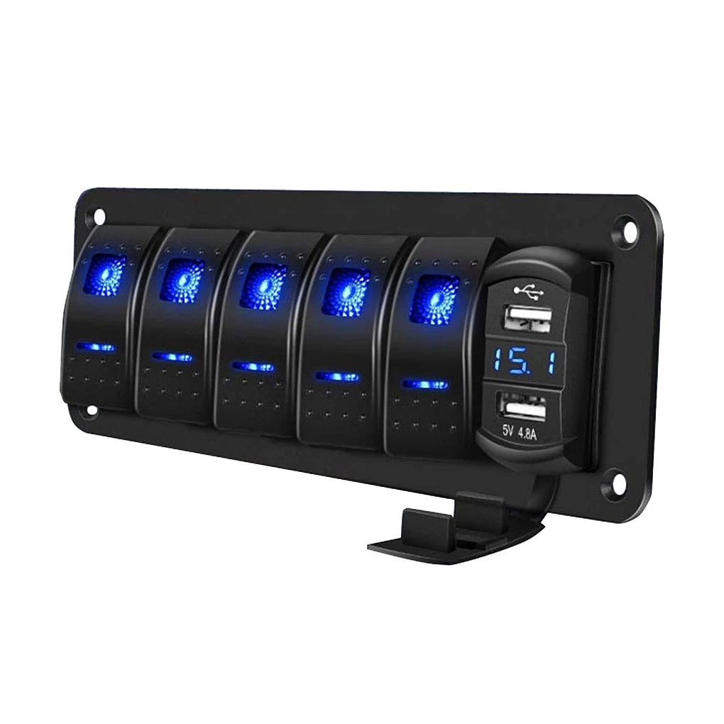 

Automobile Switch Panel Blue Lighting Universal 5 Gang Panels Accessories