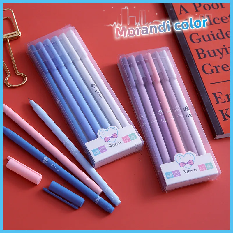 

6Pcs/Set Morandi Color Gel Pens 0.5mm Black Ink Signature Pen Cute Gradient Color School Stationery Office Writing Supplies