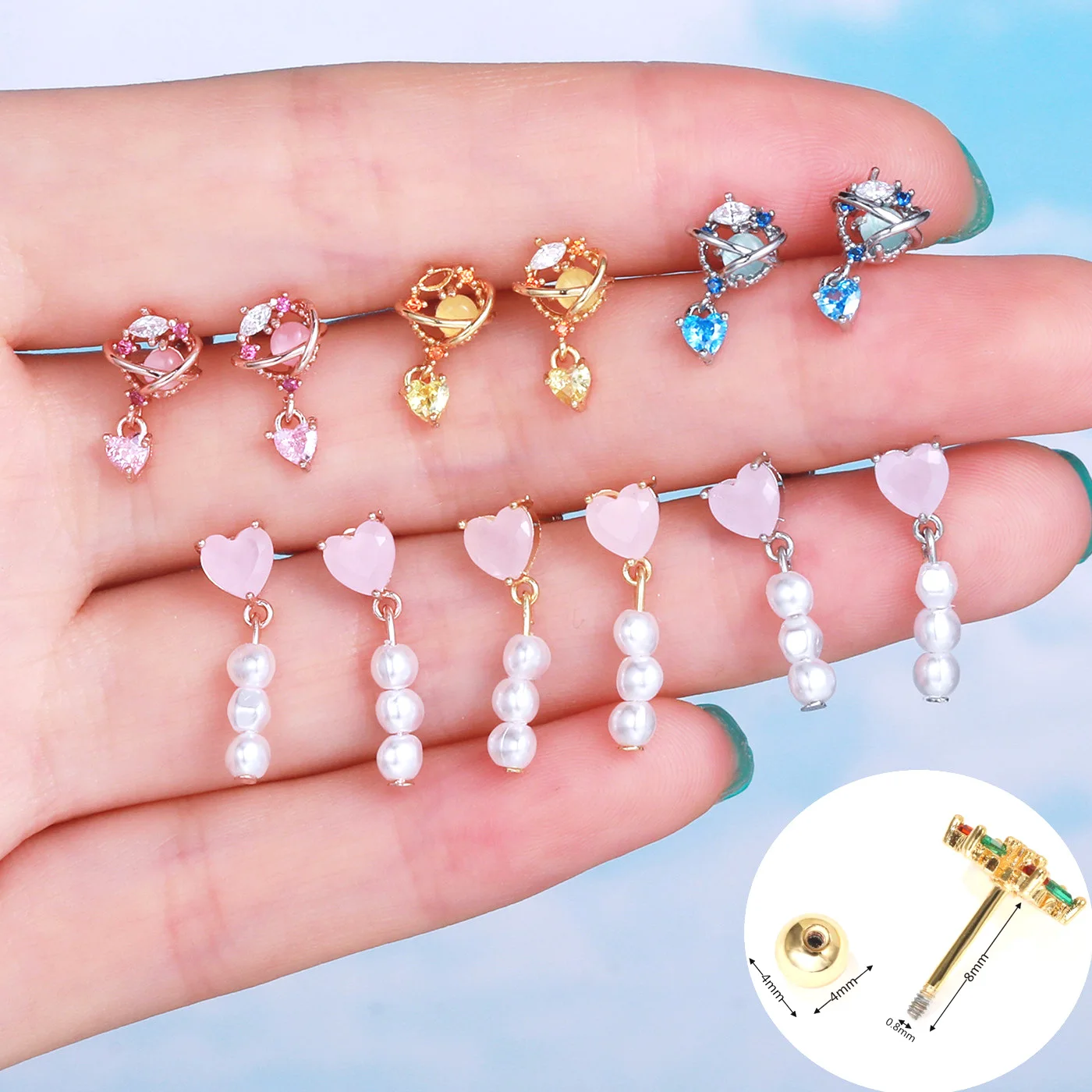 

1PC Korean Fashion Stainless Steel Helix Cartilage Piercing Stud Zircon Drop Pendant Ear Piercing Earrings For Women Jewelry