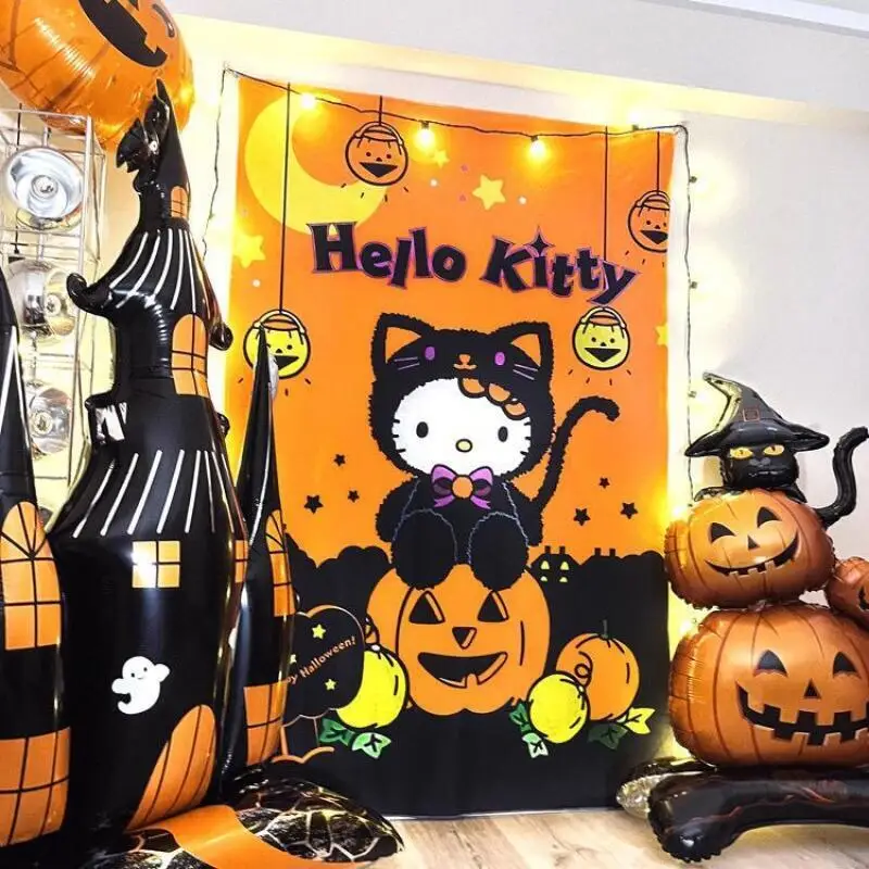 Фото Sanrio Kuromi декоративный фон ткань аниме милый Хэллоуин сделать фото украшение настенный детский настенный подвес для спальни №4
