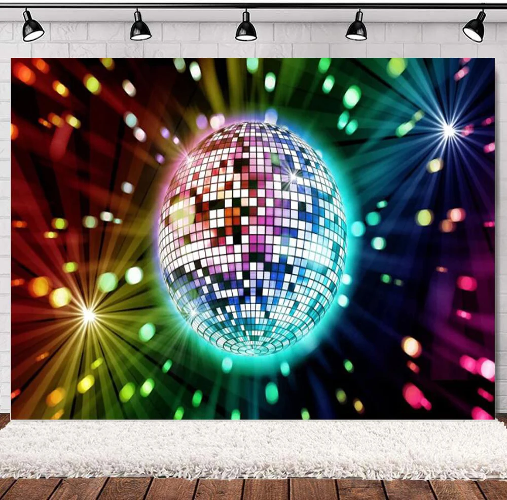 

Backdrop Vintage 70s 80s 90s Disco Ball Background Night Club Neon Music Adults Birthday Party Decorations Let's Glow Crazy