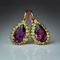 gorgeous metal hand inlaid water drop amethyst zircon earrings fashion premium ladies dangle earrings wedding jewelry