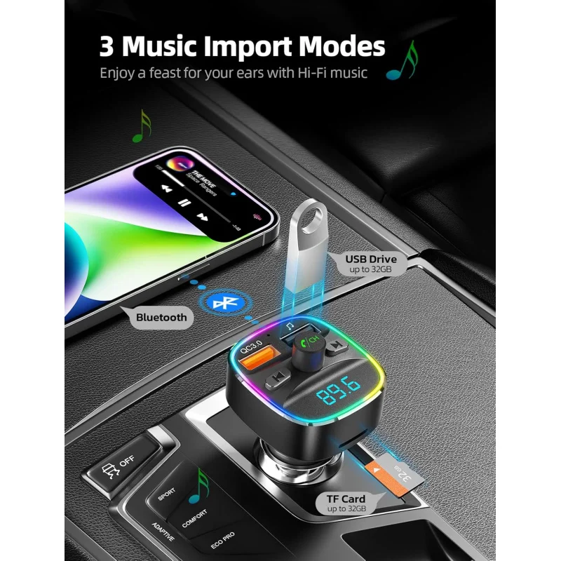 Фото FM-передатчик Nulaxy, адаптер Bluetooth с двойным зарядным устройством USB, беспроводное радио, автомобильный комплект, MP3-плеер, поддержка TF-карты и №4