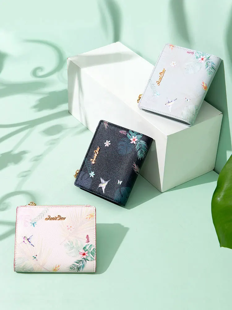 Oushina Print Wallet Women'S 2022 New Fashion Short Style Korean Version Popular Women'S Niche Design Folding Zipper Wallet