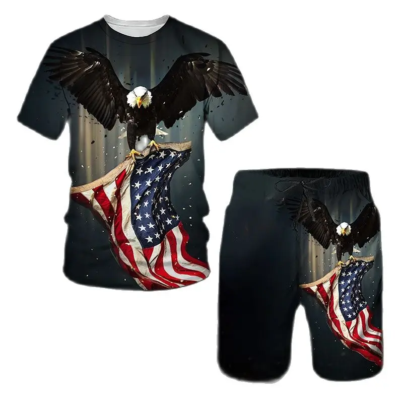 

Summer Daily Casual Oversized Beach Style Tshirt Set Breathable Streetwear Jogging Tracksuit 3D Printed Flamingo Tee Top+Shorts