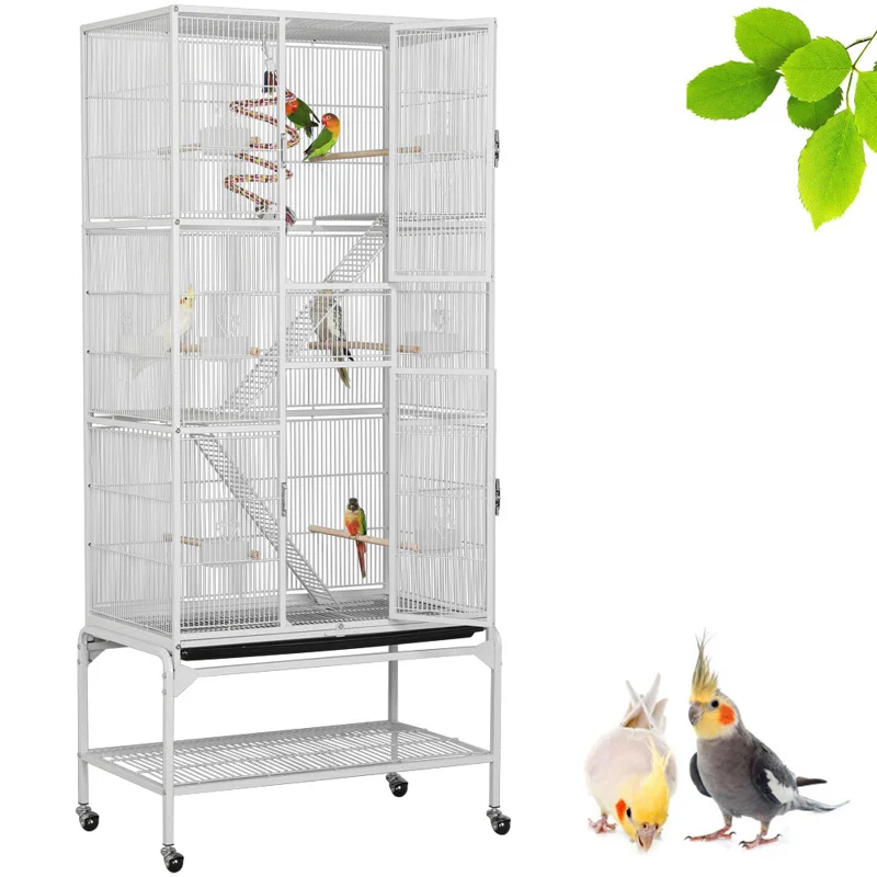 

69" H Extra Large Rolling Bird Cage with Detachable Stand, White Easy cleaning