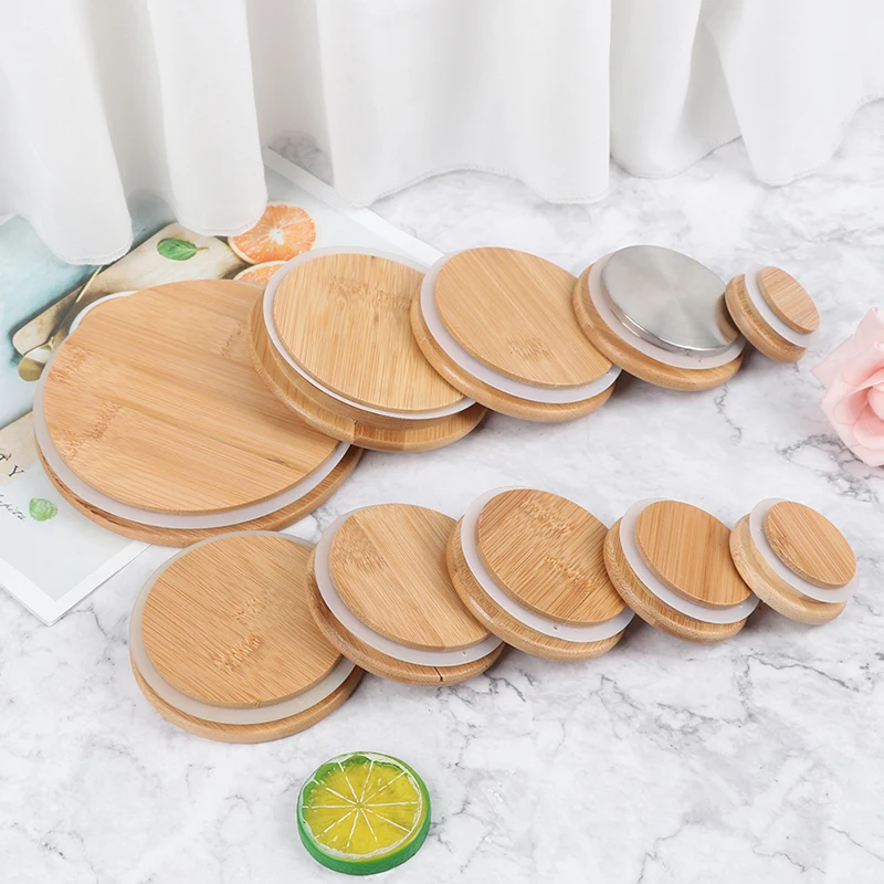Wooden Jars Lids Silica Gel Circle Seal Up Lids Flower Wood Cover Canister Sealing Wooden Covers Drinking Jar Supplies
