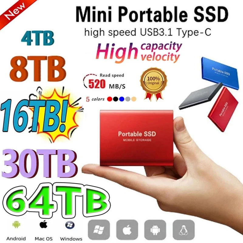 

HOT Portable SSD Type-C USB 3.1 2TB 4TB 6TB 16TB SSD Hard Drive 2TB External SSD M.2 for Laptop Desktop SSD Flash Memory Disk