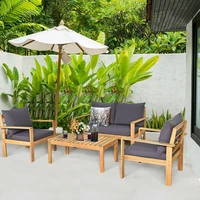 4 pieces patio selected acacia wood loveseat sofa set comfortable thick cushion multi functional diy outdoor furniture set